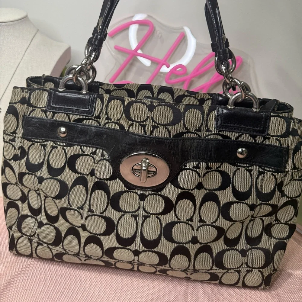 Coach vintage Black and gray Signature Tote Bag. Free gift with purchase